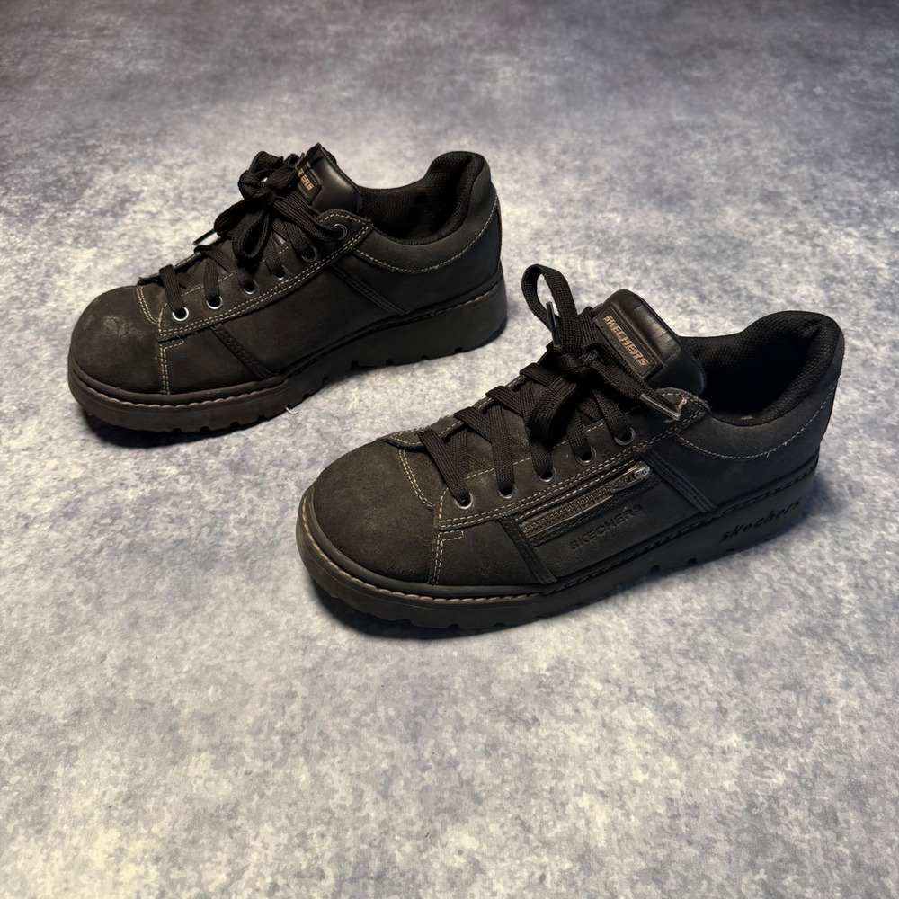 Vtg 90s Skechers Tredd Jammers Black Leather Chunky Platform Shoes Pocket Womens